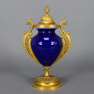 Prunkvase Deckelvase Porzellan Bronze vergoldet Drache kobaltblau dragon - Bild 1 von 4