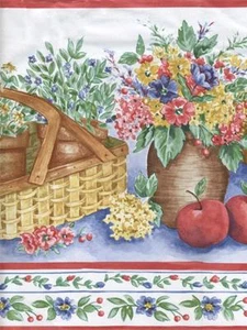 FLOWER BASKETS AND APPLES WALLPAPER BORDER - Picture 1 of 1