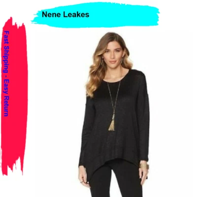 NENE LEAKES, Top trasero retorcido Space Dye con cami, negro, M Foto 1 de 2