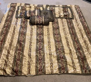 Gold W Green & Red Stripes Queen Bedding Set Paisley Bed Spread Shams Pillows - Picture 1 of 9
