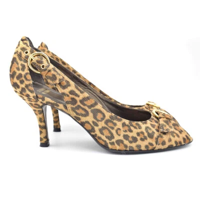 Stuart Weitzman Leopard Print Peep Toe Heels w/ Gold Shimmer 9.5 M - Image 1 of 4