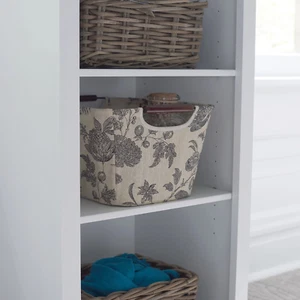 Household Essentials Small Tapered Storage Bin w/ Wood Handles Floral Design - Picture 1 of 12