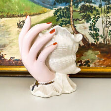 Vintage Porcelain Figural Lady Hand Holding Iridescent Shell Vase Ucagco Japan 