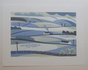 Original lino cut print of a Pennine moorland in winter - Picture 1 of 3