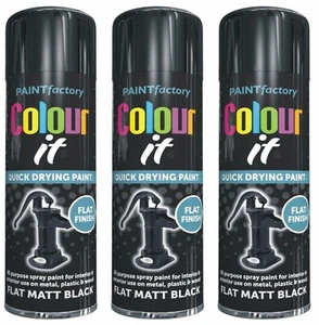 3 X FLAT MATT BLACK All-Purpose Aerosol Spray Paint Metal, Wood & Plastic 250ML. - Picture 1 of 1