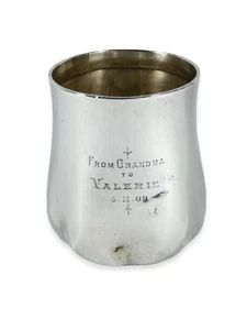 Antique Edwardian 1908 Pear Shape Sterling Silver Christening Mug Valerie Hardy - Picture 1 of 9