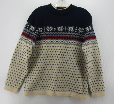 VINTAGE Lands End Sweater Women Medium Blue Wool Birdseye Fair Isle Snowflake - Image 1 of 4