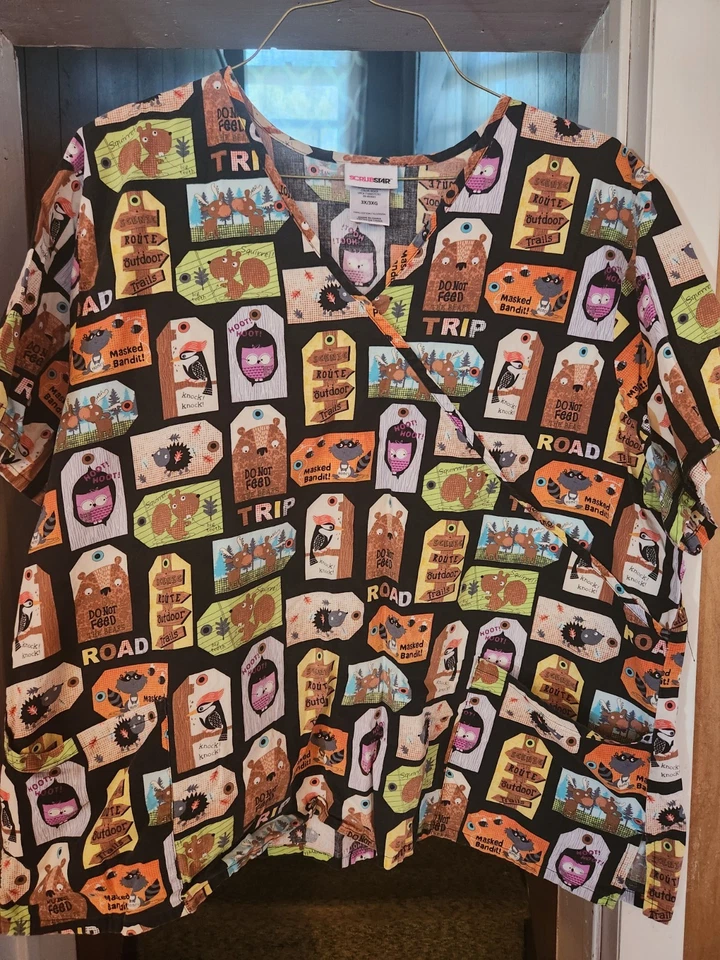 Women's 3XL Fun Print V-Neck Scrub Top - Image 1 of 1