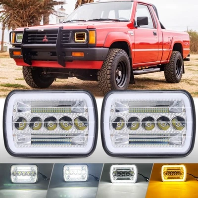 Par de faros LED 7X6" H4 ámbar halo DRL alto/bajo para Mitsubishi Mighty Max 83-96 Foto 1 de 4