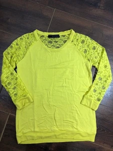 Women’s Kitsch Bright Yellow Sweater with Lace Sleeves! - Picture 1 of 6