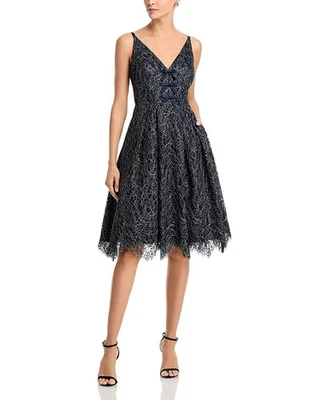 Eliza J Women's Fit & Flare Metallic-Embroidered Lace Dress - Navy SZ 14 - Image 1 of 4