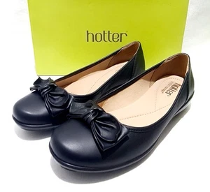 Hotter Jewel Size 6 UK Boxed Black Leather Shoes Comfort Flats Bow Detail - Picture 1 of 6