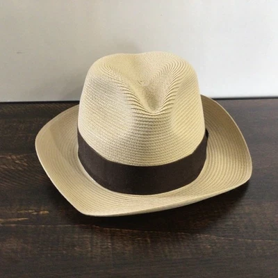 Dobbs Mens Rosebud Fedora Hat Florentine Milan Straw Sand Color Size 6 3/4 - Image 1 of 4