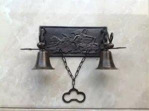 Vintage Double Cozy Door Bell Hanging Home Traditional Antique Solid Brass Decor - Picture 1 of 3