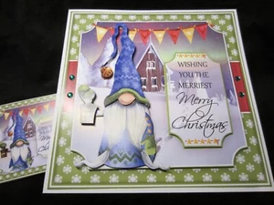 New Handmade Christmas card Gnome Themed size 8'' x 8'' - Picture 1 of 5