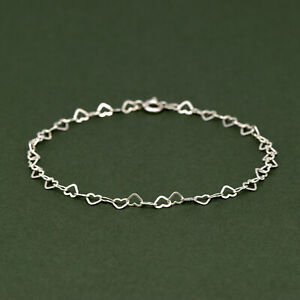 Genuine 925 Sterling Silver 3mm Heart Link Bracelet