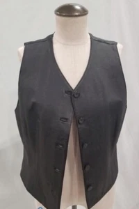 Chaleco de cuero negro con botones delanteros Jacqueline Ferrar para mujer talla mediana - Imagen 1 de 5