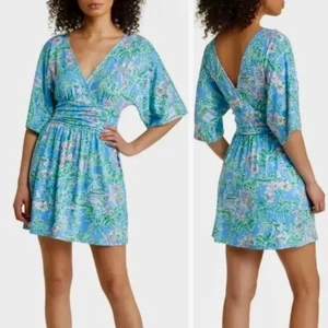LILLY PULITZER Parigi Romper Boca Blue Beneath the Bougainvillea Floral Knit XXS - Picture 1 of 18