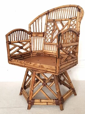20th c Brighton Pavilion Bamboo Swivel Chair, Chinese Chippendale, Desk Chair. - Image 1 of 4
