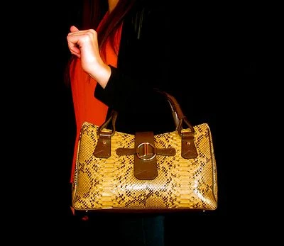 INCREDIBLE JUDITH LEIBER SNAKESKIN LEATHER TOTE LARGE SATCHEL WARM TONES Handbag - Image 1 of 4