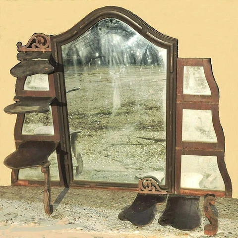 Part- c1860 Rococo etagere, dresser top, mahogany, central mirror, shelves, 43"w Cover