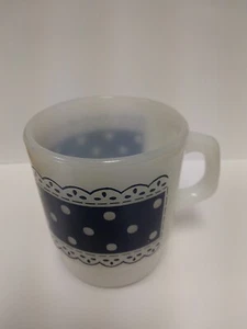Vintage Fire King Anchor Hocking White Milk Glass Blue Polka Dot Lace Cup Mug  - Picture 1 of 6