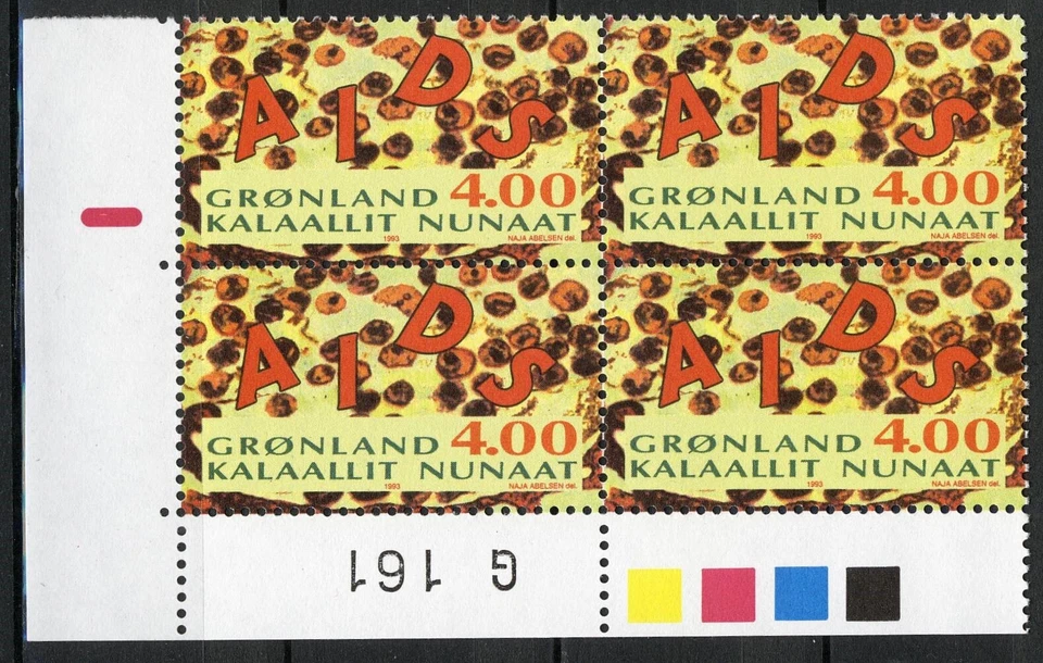 Гренландия 1993, борьба со СПИДом, G161 импринт блок набор MNH, Mi 238 - Изображение 1 из 1