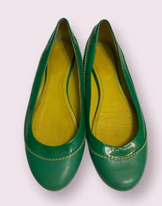 Beden Green Leather Ballet Flats EU 39 US 8 Patent Slip On Yellow Lining Comfort - Picture 1 of 6