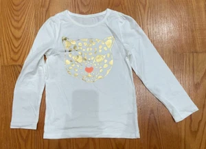 CRAZY 8: White Long Sleeve Girl's Shirt, Gold Cat, Size 6 - Picture 1 of 3