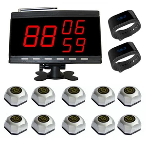 SINGCALL Wireless Calling Pager Systems 1 Display Receiver, 2 Watches,10 Pagers - Afbeelding 1 van 12