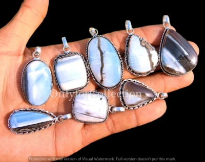 Lote de pingente de pedra preciosa de opala azul natural folheado a prata esterlina 925 atacado presente - Imagem 1 de 3
