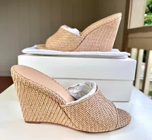 EUC 350 $ 8,5 M Veronica Beard Dali geflochtenes Leder beige Pantoletten Keilabsatz Sandalen - Bild 1 von 12