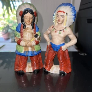 Coppia di statue nativi americani giapponesi occupati guerriero e fanciulla. - Foto 1 di 14
