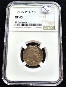 1913 S Buffalo Nickel Type 2 NGC XF-45 - Picture 1 of 2