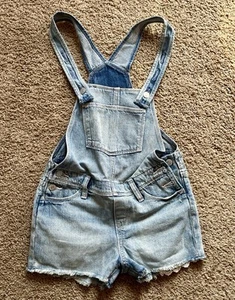 Old Navy Denim Jean Shortalls Overalls Cutoffs Lace Girls Large 10-12 - Picture 1 of 6