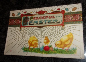 COUNTRY CHICKS - PEACEFUL EASTER - VINTAGE POSTCARD - EMBOSSED - UNPOSTED - Picture 1 of 2