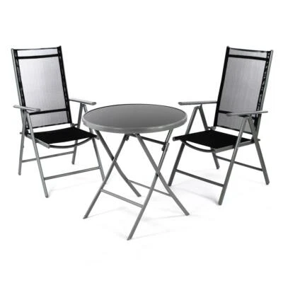 3er Sitzgruppe 2 Klappstühle schwarz + 1 Garten Klapptisch Glastisch Bistroset - Bild 1 von 4