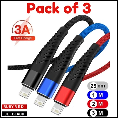 Heavy Duty Braided Long USB Fast Charger Cable Lead For iPhone 14 13 12 11 X 8 7 - Image 1 of 4