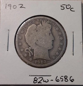 1902 Barber Half Dollar Coin Philadelphia Mint US 50c 90% silver (#82w-6586) - Picture 1 of 3