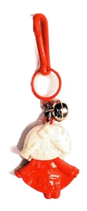 Vintage 1980s  Plastic Clip Bell Charm Girl with Red Dress - Picture 1 of 1