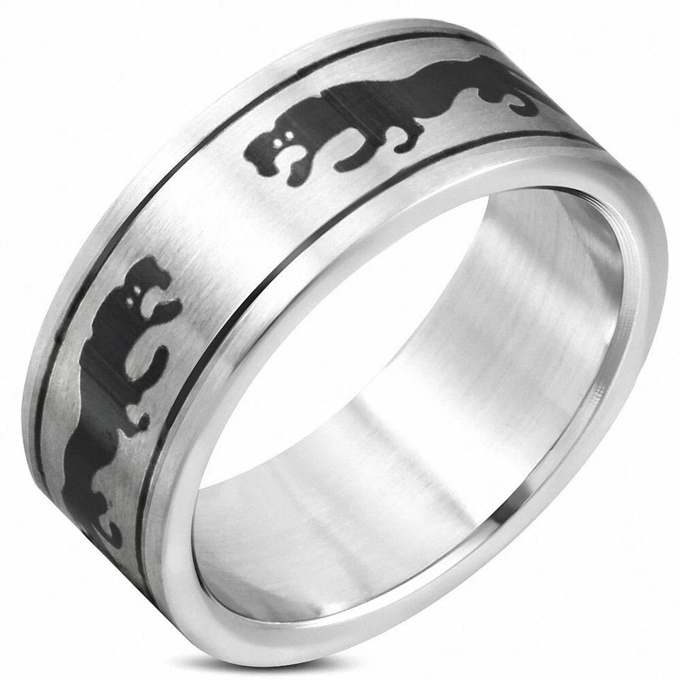 8mm | Bague plat à bande de lion / panthère à 2 tons, fini acier inoxydable - Photo 1/1