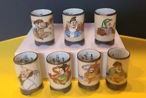Kutani SAKE 7 CUP SET JAPANESE 7 GODS OF GOOD FORTUNE W/ HAIKU POEMS INSIDE - Picture 1 of 5