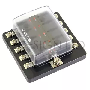12/24v 10 Way Blade Fuse Box Holder LED Warning Lights Kit Car Race Rally Marine - Picture 1 of 3