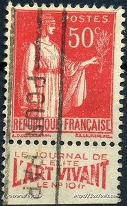 FRANCE TIMBRE PUB L'ART VIVANT SUR TYPE PAIX N°283 AVEC OBLITÉRATION - Picture 1 of 1