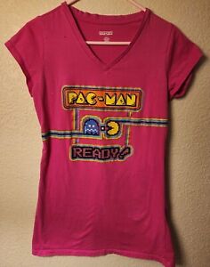 Pac Man T Shirt Pink Women size Medium, 2010 Namco Bandai Games Inc Retro theme
