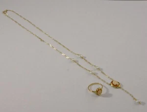 14k Yellow Gold Cameo Necklace (16") & Ring (Size 5) Set - Picture 1 of 2