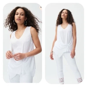 Joseph Ribkoff White Georgette Sleeveless Asymmetric Hemline Tunic Top Sz 10 NWT - Picture 1 of 9