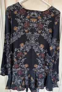 Free People Womens Small Black Floral Long Sleeve Open Back Dress - Picture 1 of 6