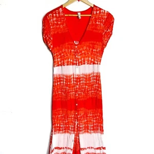 Anthropologie Raga Women Dress Orange Size Large Stripe Maxi Button Down Tie Dye - Picture 1 of 10