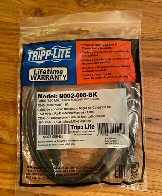 TRIPP-LITE N002-006-BK CAT5E 6FT BLACK MOLDED PATCH CABLE RJ45 - Image 1 of 2